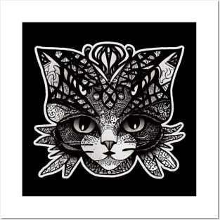 Kitty Doodle Cat Black And White Sketch Posters and Art